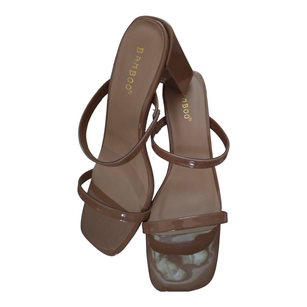 BAMBOO Brown Heels Strappy Leather Design